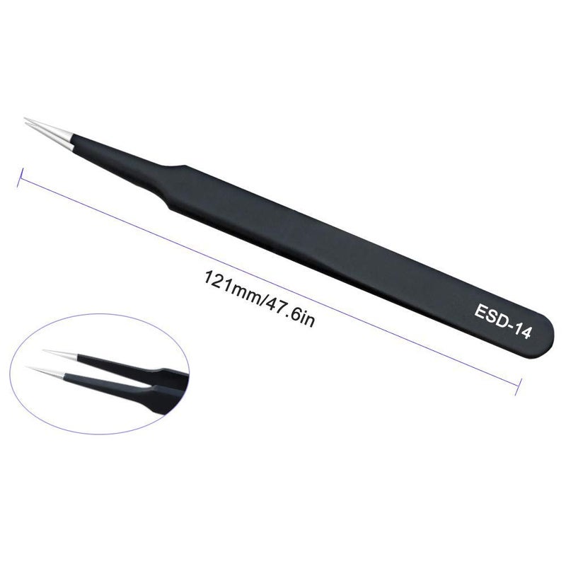 SCOVEE ESD Anti static Precision Electronics Tweezers tools Kit,Non Magnetic Multi-standard Stainless Steel Tweezer Set for Electronics Jewelry-making Repairing,cell phone repair,2pack (ESD-14 and ESD-15) - Image 2
